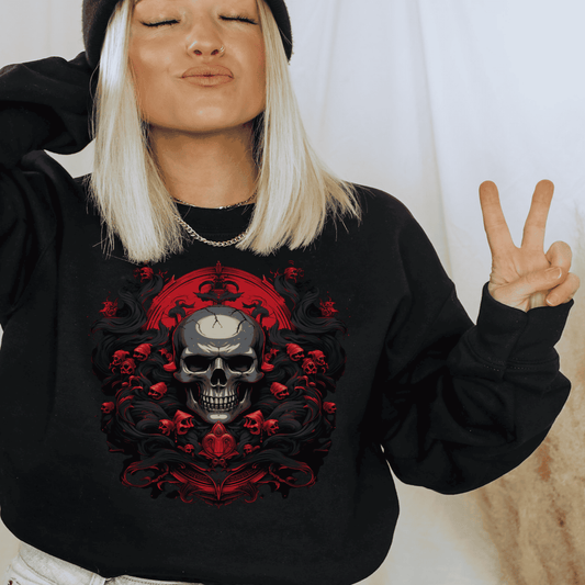 Red And Black Halloween Skull And Bones Sweatshirt