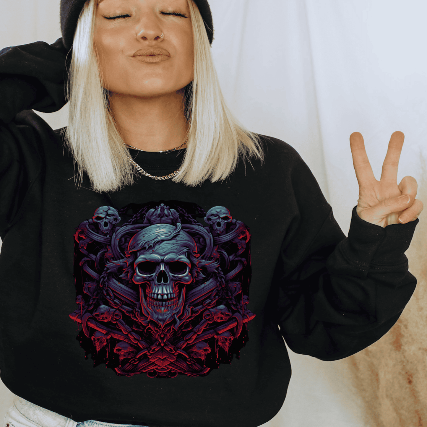 Skull Chains Bones Heavy Metal Halloween Sweatshirt