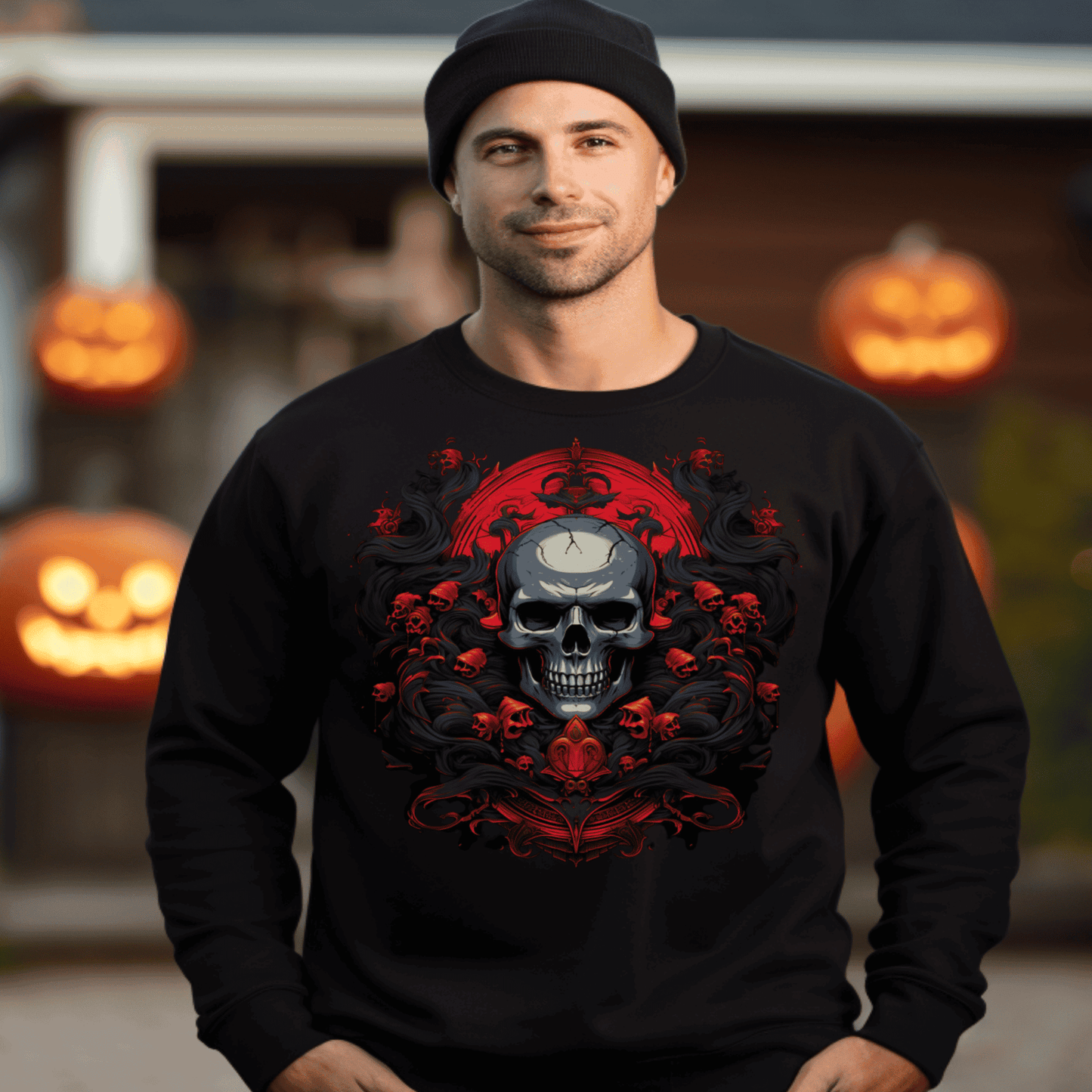 Red And Black Halloween Skull And Bones Sweatshirt