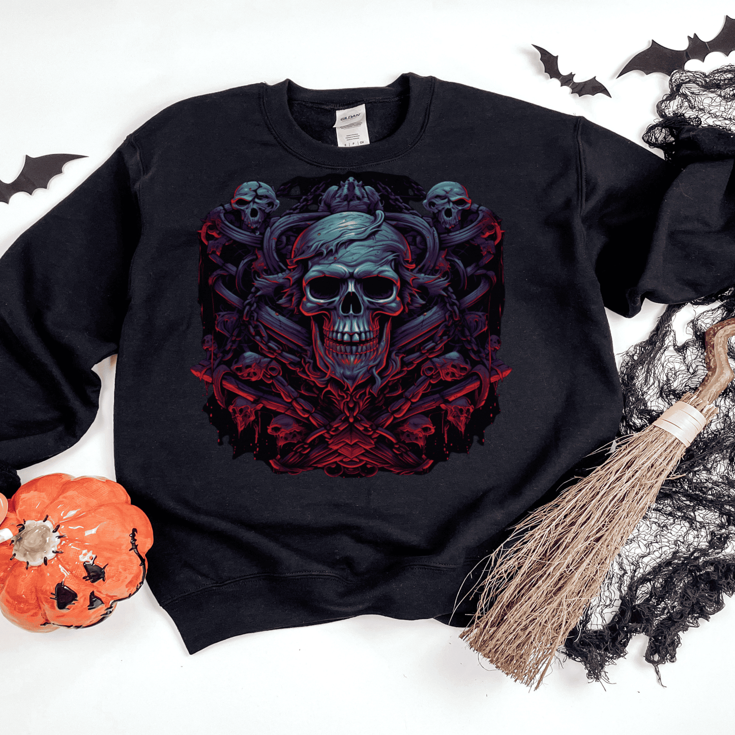 Skull Chains Bones Heavy Metal Halloween Sweatshirt