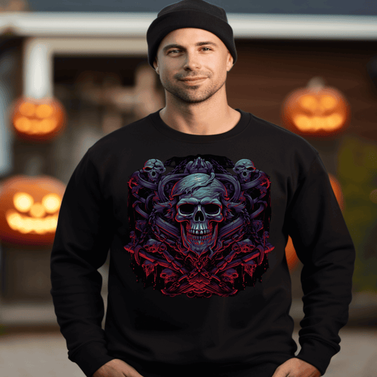 Skull Chains Bones Heavy Metal Halloween Sweatshirt