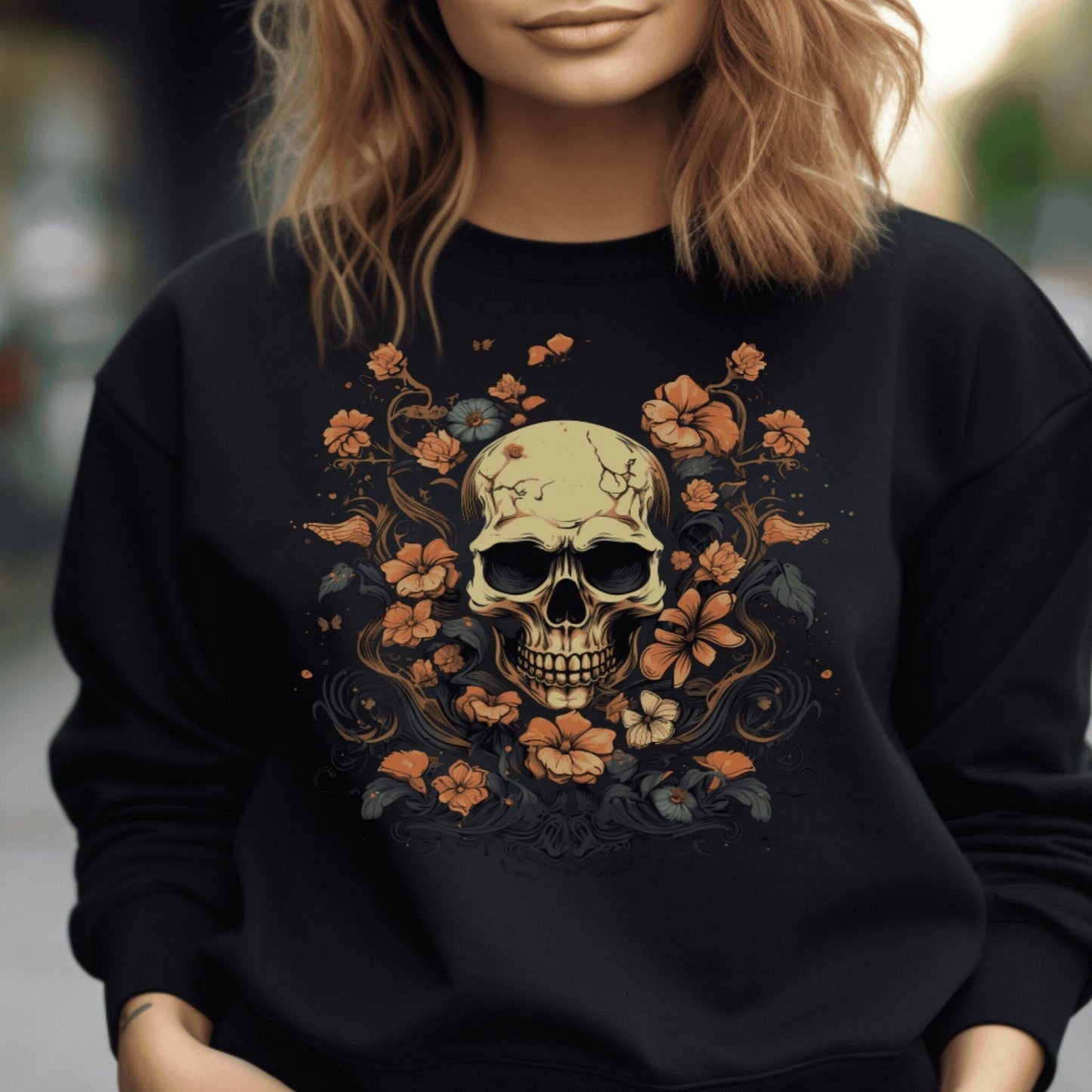 Skull and Roses Halloween Sweatshirt