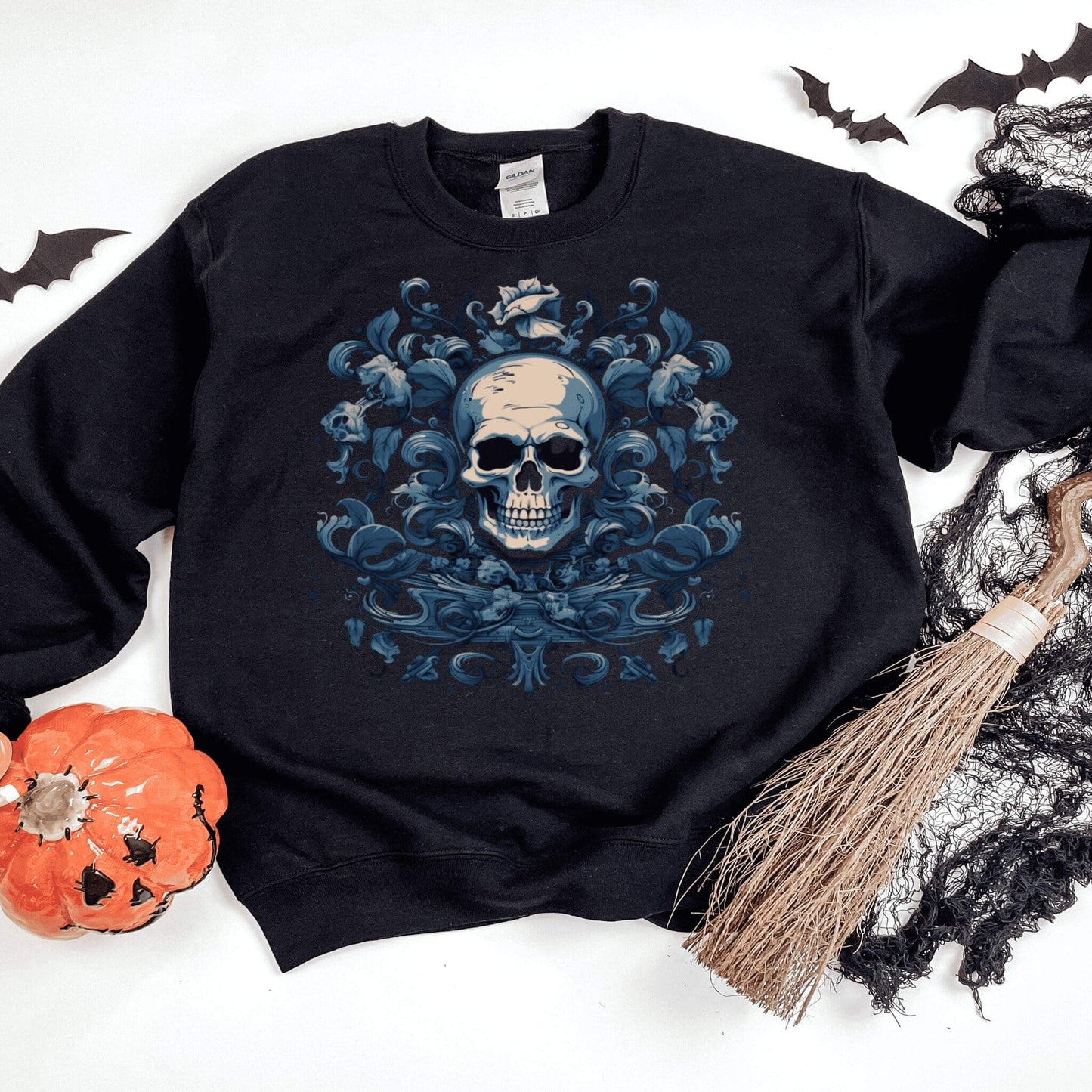 Skull And Bones Heavy Metal Vibe Halloween Sweatshirt