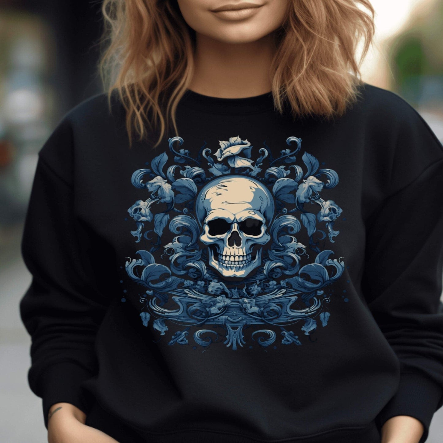 Skull And Bones Heavy Metal Vibe Halloween Sweatshirt