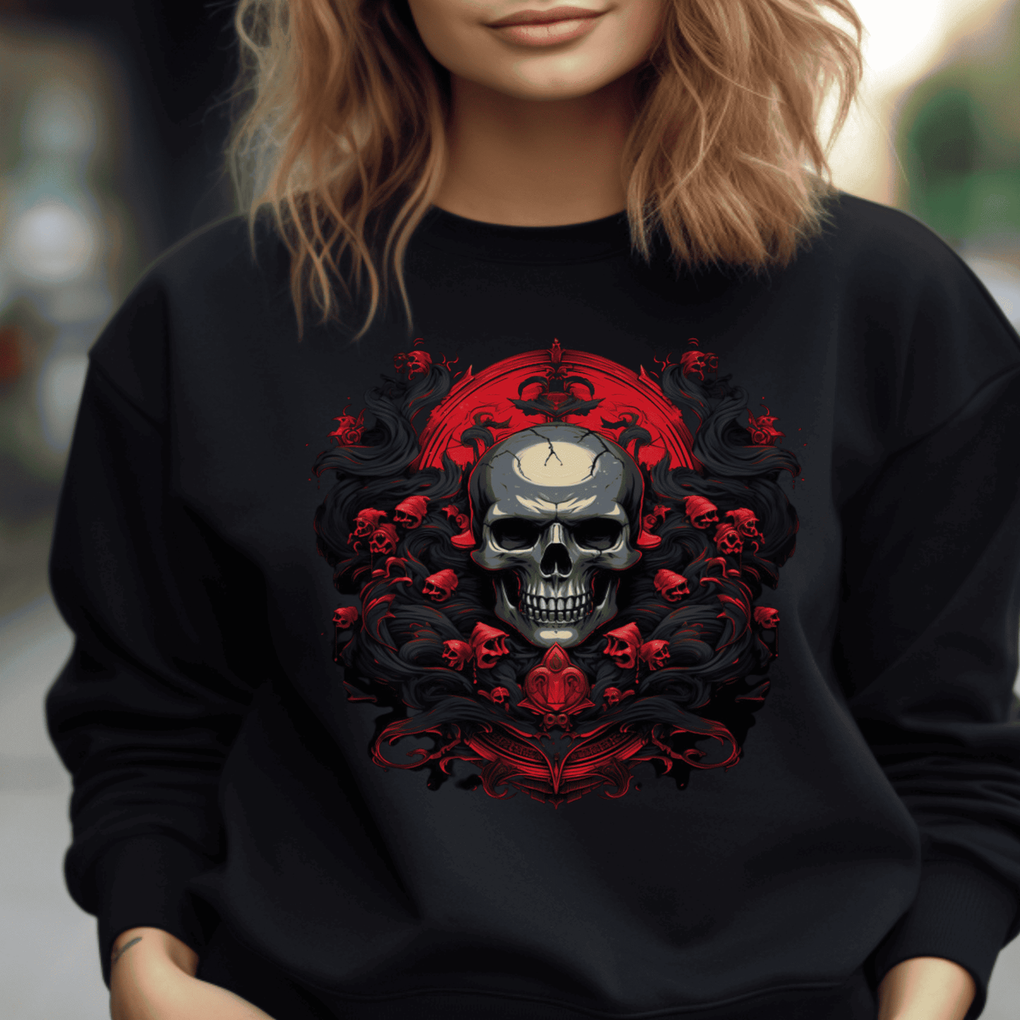 Red And Black Halloween Skull And Bones Sweatshirt