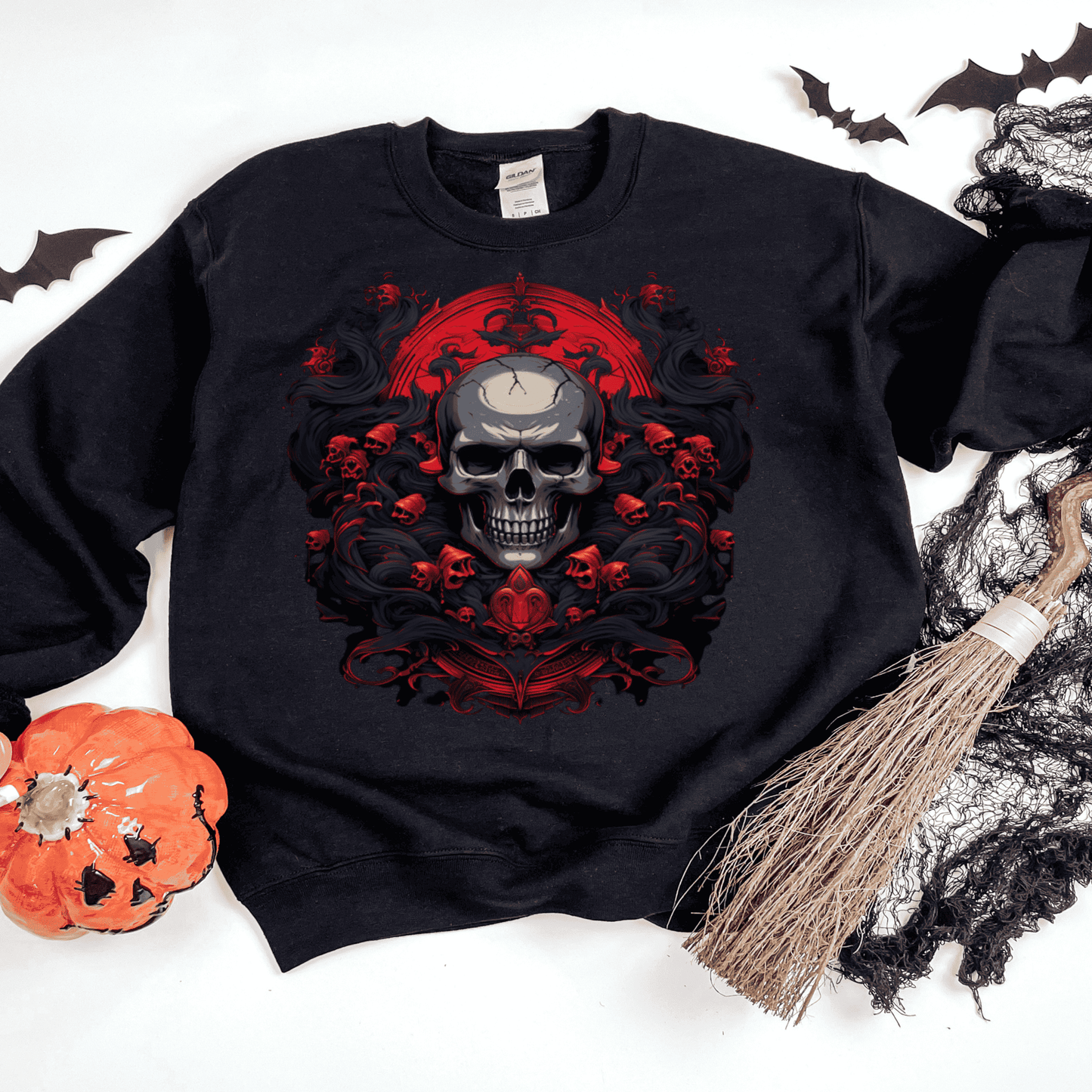 Red And Black Halloween Skull And Bones Sweatshirt