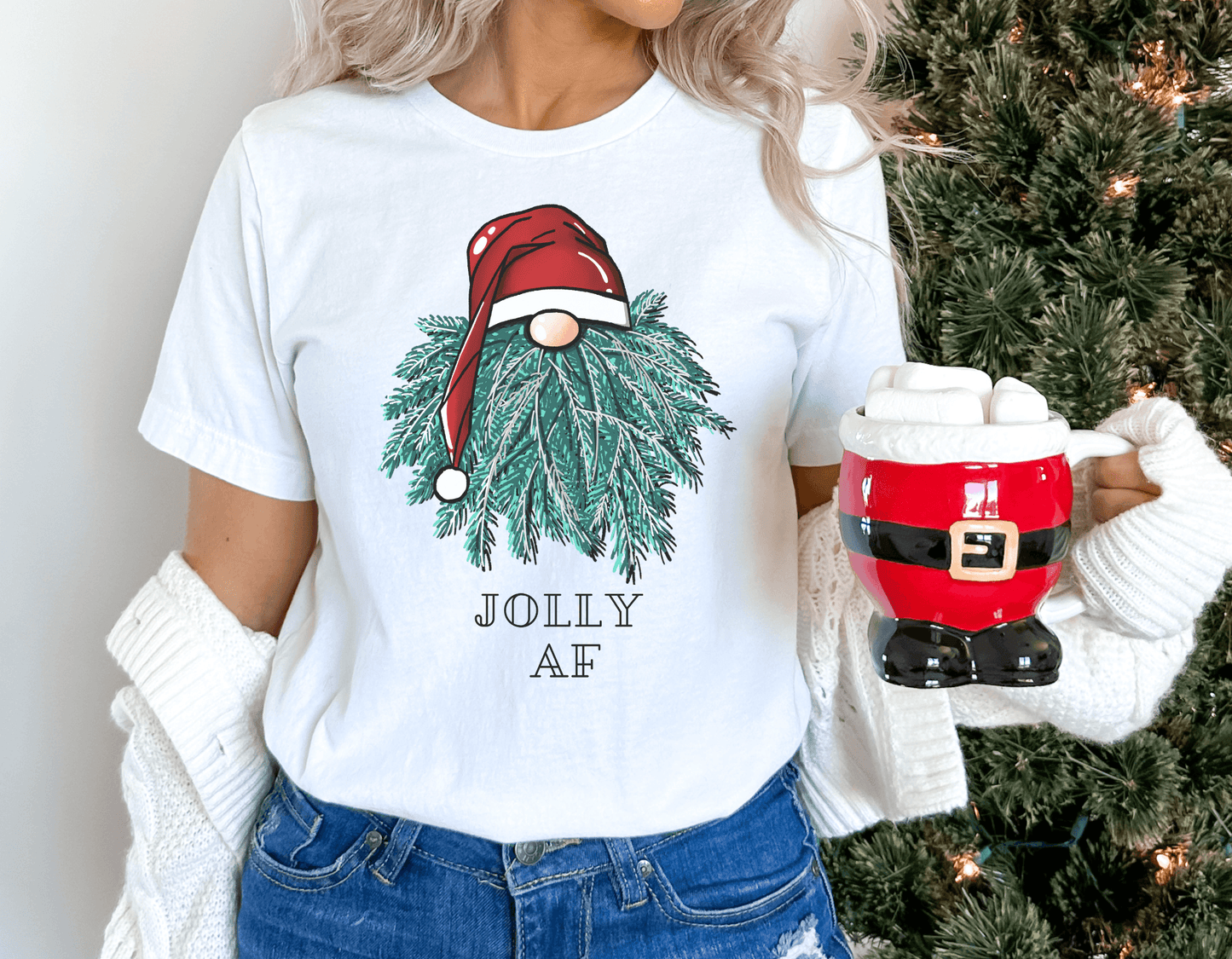 Funny tshirts! Celebrate The Holiday With This Christmas Jolly AF Unisex White T-shirt