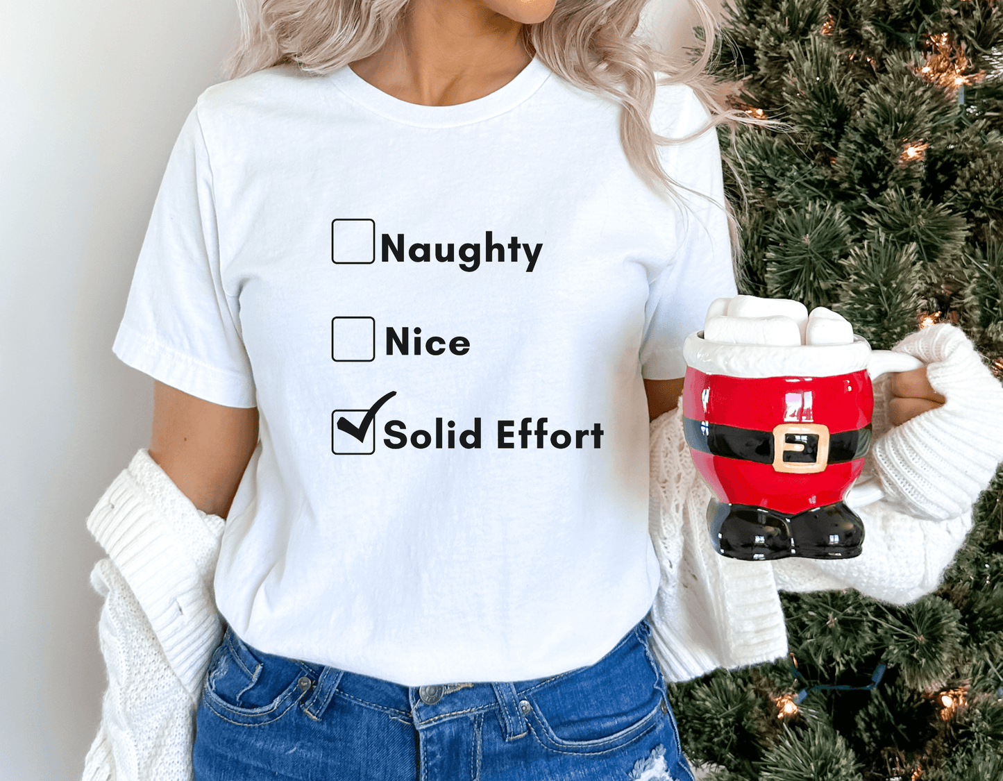 Naughty, Nice, Solid Effort Checklist Funny Tshirts