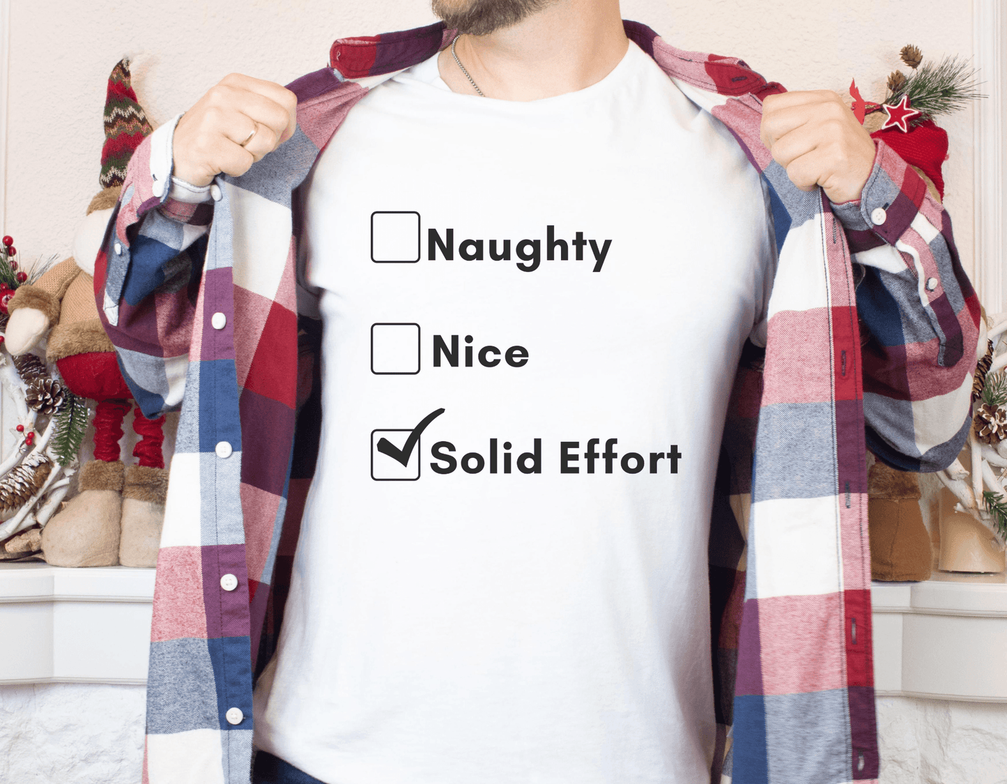 Naughty, Nice, Solid Effort Checklist Funny Tshirts