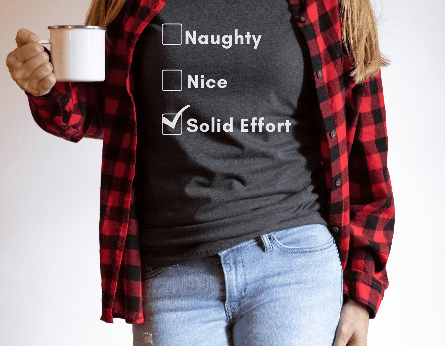 Naughty, Nice, Solid Effort Checklist Funny Tshirts